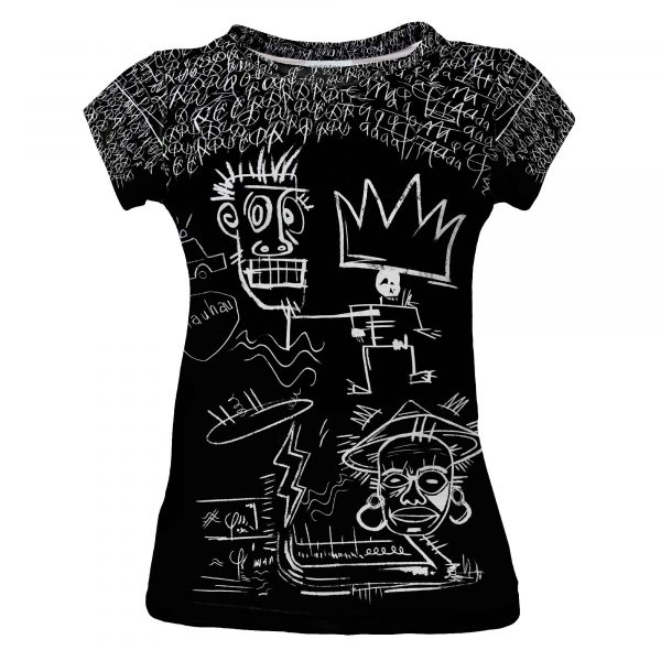 King Dark_czarna koszulka z graffiti-sztuka prymitywistyczna-bluzka afrykańska