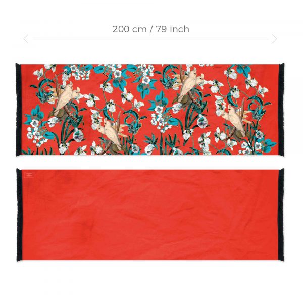 Red Lovebirds shawl cacofonia milano boho scarf gift idea art lovers paris