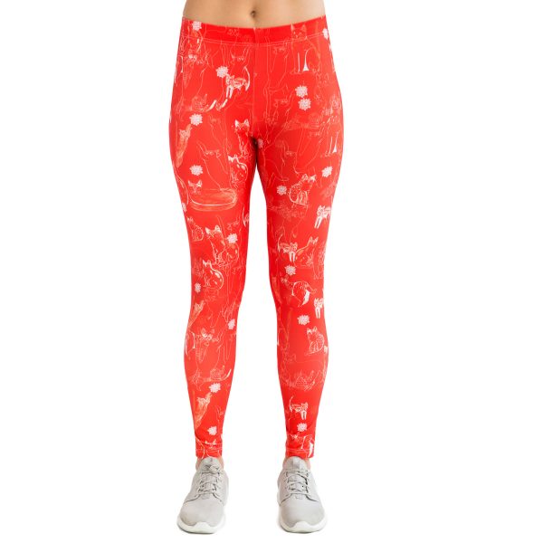 Red leggins with cats and kittens Cacofonia Milano