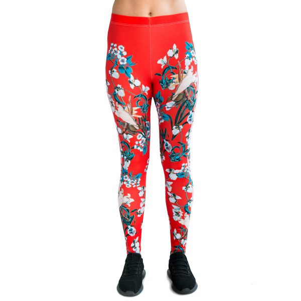 Red Lovebirds legginsy with flowers Cacofonia Milano
